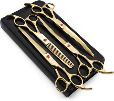 Професійний набір для стрижки собак Moontay: 4 ножиці (прямі, вигнуті вгору, вигнуті вниз, фінішна), JP Edelstahl, золото