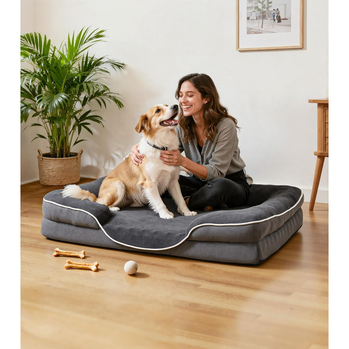 Ортопедичне ліжко для собак великих порід, м'яке, з антиковзною основою, дихаюче, сіре, 100x70x20 см