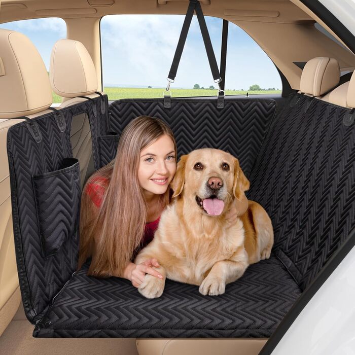 Trivlpet Автогамак для собак на заднє сидіння з жорсткою основою, водонепроникний, товстий наповнювач, захист сидіння для авто, пікапів і SUV, чорний