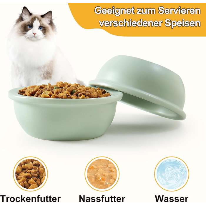 Набір мисок для котів GUUSII HOME (2 шт.) з кераміки, 360 мл, зелені, 14 см