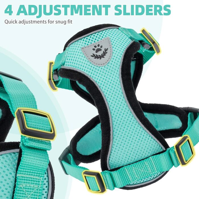 Набір для кота PUPTECK: шлейка та поводок з анти-уникненням, світловідбиваючі елементи, регульована м'яка дихаюча сітка, аквамарин, розмір S