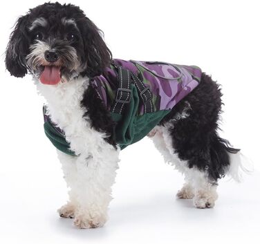 Водонепроникна куртка для собак з шлейкою, тепла жилетка, вітрозахисна куртка, відображаючий сніговий костюм для цуценят, дрібних та середніх собак (Purple,M)