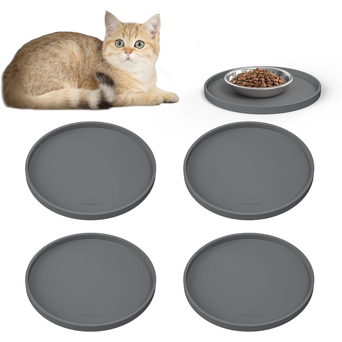 Силіконовий килимок для годування домашніх тварин Arespark: неслизький, водонепроникний, з піднятими бортиками, запобігає розливу, круглий, 20.3 x 20.3 см, 4 шт.