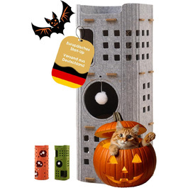 Сучасний котячий комплекс з 4 ярусами та 3 будиночками для котів, сірий. Міцний, з фетру, з іграшкою, 90 см.