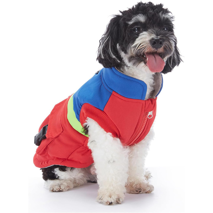 Зимовий теплий пуховик для собак з протекторними отворами, вітронепроникна куртка для холодної погоди, бавовна, костюм для цуценят, маленьких та середніх собак, розмір XL (S: Обхват грудей: 34 см/13.3 дюйма, Стиль 4: Червоний, Синій)