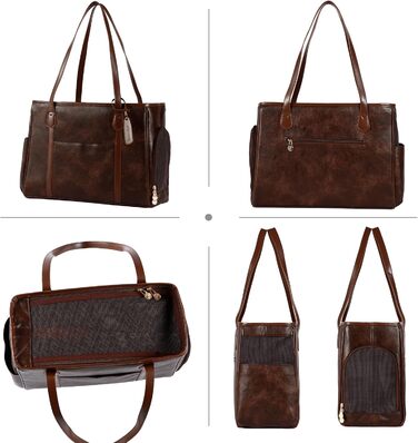 Сумка-переноска для собак та котів Monanller, шкіряна, для маленьких собак, кошенят та цуценят, схвалена авіаперевізниками, м'які стінки, колір кавовий