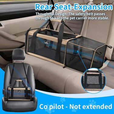 Розширювана переноска для домашніх тварин Wakytu для собак і котів, велика сумка для подорожей з 5 сітчастими вікнами (Коричнева, XXXL)