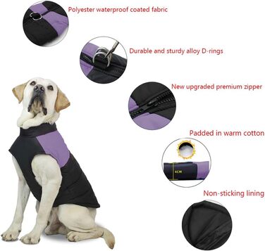 Водонепроникна куртка для собак FeiaX: тепла зимова жилетка для малих, середніх та великих собак. Тепла жилетка для собак у холодну погоду (Lila, L)