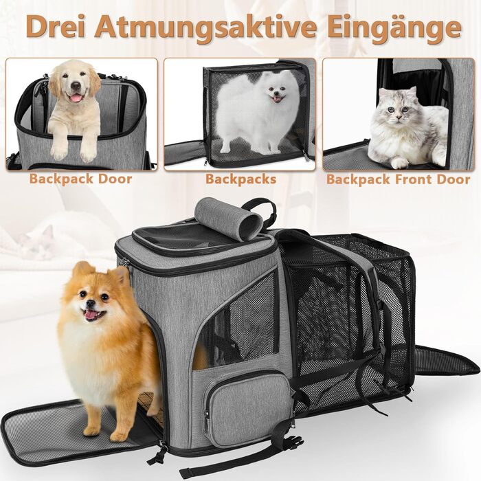 Рюкзак для собак OUUTMEE: переноска для маленьких собак, сірий, розкладне мережеве вікно, вантажопідйомність 10 кг