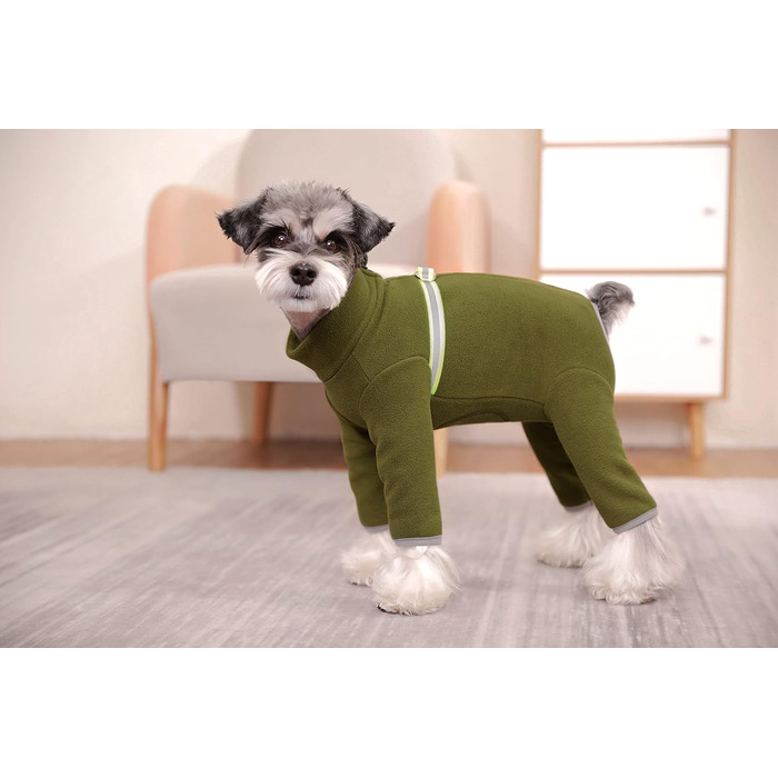 Зимовий одяг для маленьких собак: теплий зимовий пуховик, м'який фліс з світловідбиваючим блискавкою, комбінезон для цуценят, піжама для домашніх тварин, костюм, одяг (оливковий, розмір M)