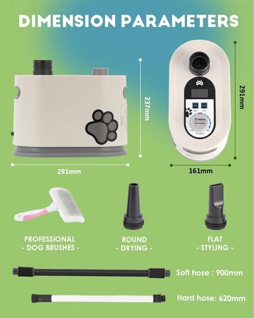 Фен для собак Mxmoonant 3000W з регулюванням швидкості та температури, з подовжуваним шлангом та великою насадкою, з рушником
