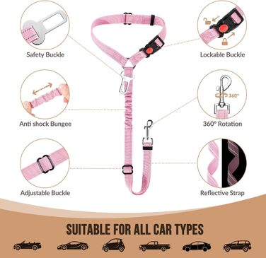 Автомобільний повідок для собак Lukovee: 2 шт., регульований, з еластичним шнуром та світловідбиваючими елементами для безпеки під час поїздок