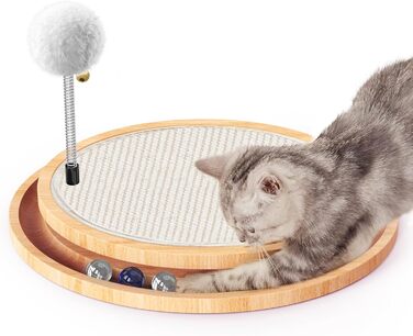 Кігтеточка з сизалю для котів з дзвіночком та м'ячиком, інтерактивна іграшка-кульова дорога для фізичних та ментальних вправ