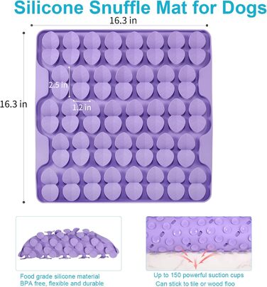 Килимок для собак VOOWO для пошуку їжі, силіконовий килимок-лежанка для собак, миска для повільного годування, килимок для годування собак Slow Feeder, для малих, середніх та великих собак (фіолетовий, великий)
