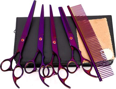 Набір професійних ножиць для грумінгу собак, титан-покриття, з ножицями для нігтів, фіолетовий