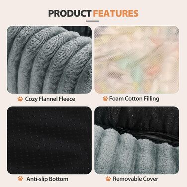 Ліжко для собак Nobleza, 65x55x20 см, сіре, з м'якою піною, знімний чохол, неслизьке дно