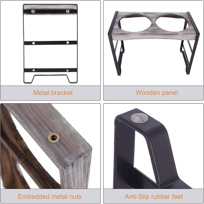 Підвищена годівниця для собак Satauko з 3 рівнями регулювання, дерев'яна годівниця для великих собак з двома мисками з нержавіючої сталі, протиковзна годівниця, миска для води та їжі. Сіра