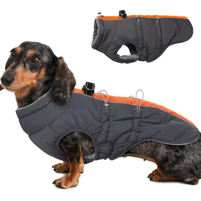 Зимовий теплий дощовик для собак, водонепроникний, з регульованим коміром, для середніх собак, кокер спанієль, оранжево-сірий, розмір M