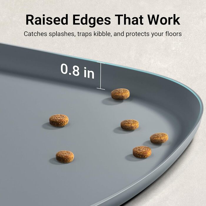 Килимок для годування домашніх тварин DownyPaws: антиковзаючий, вологостійкий, з високим бортиком, 61x43 см, сірий