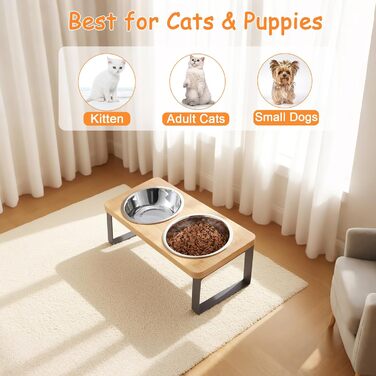 Підвищена годівниця для котів з нержавіючої сталі (907.2 г), антиковзаюча, нахилена під 15°, для котів та цуценят