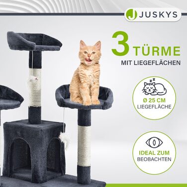 Котячий дряпак Juskys XXL Amy 170 см, з лежаками, будиночками, драбинами та сизалевими стовпчиками, сірий