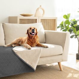 Водонепроникний килимок для собак 80x100 см, Outdoor, миється, для великих собак, м'який, двосторонній, захист дивану, сірий+бежевий, темно-сірий + бежевий