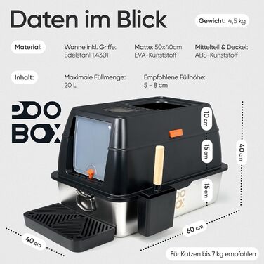 Преміум котячий туалет POOBOX з нержавіючої сталі з кришкою, великий, герметичний, гігієнічний, із совком і килимком, для маленьких і великих котів, XXL