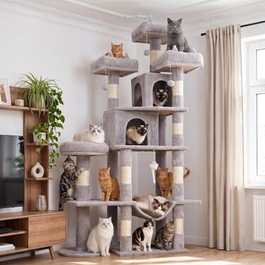 Ігровий комплекс для котів Kratzbaum, 181 см, когтеточка-будиночок для квартири (світло-сірий)