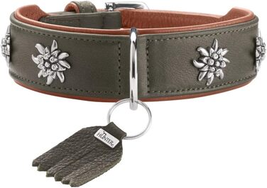 Нашийник для собак HUNTER München зелений/cognac, шкіряний, з елементами традиційного одягу, м'який та міцний, не травмує шерсть, розкішний, екологічно чистий, виготовлений у Німеччині, розмір 50