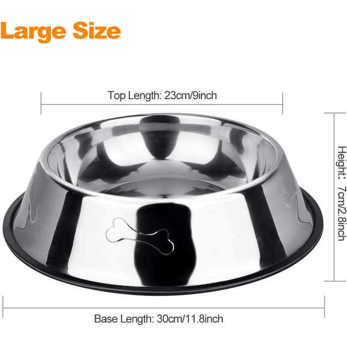 Миски для собак з нержавіючої сталі, 2 шт. - неслизька основа, для корму та води, середніх та великих собак, срібні