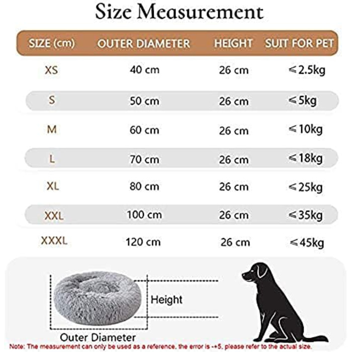 Заспокійливе ліжко для собак, у формі пончика, з плюшу, з блискавкою, придатне для прання в машині, для маленьких тварин, собак, котів, кошенят та цуценят, бежеве, 50 см, розмір S/50 см бежеве