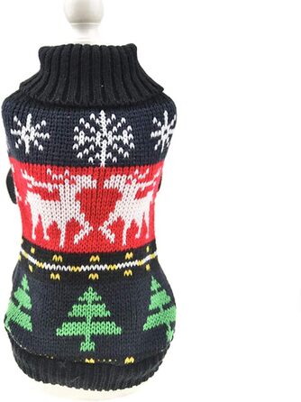 Теплий зимовий светр для собак на Новий рік з оленем, чорного кольору, розмір S (обхват грудей 34,8 см), для дрібних та середніх порід (Даксель)