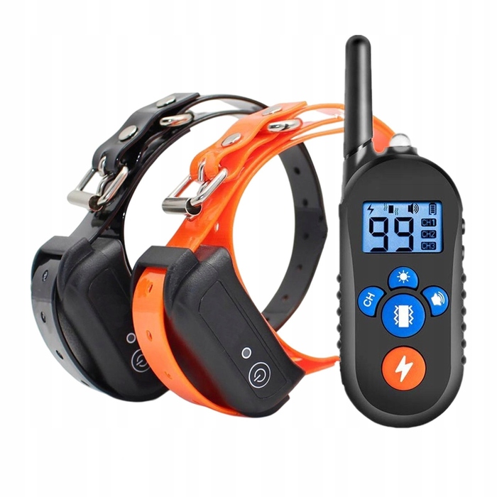 Електричний нашийник для дресирування собак з LCD-дисплеєм, водонепроникний (набір 2 шт.), чорний та помаранчевий
