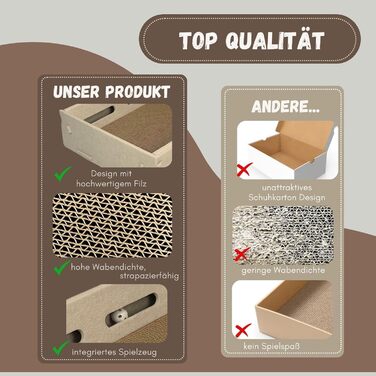 Котяча ігрова коробка з фільцу з двосторонньою дряпальною поверхнею та інтегрованим іграшковим елементом - компактна альтернатива котячому будиночку (кремовий)