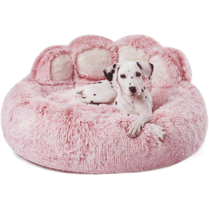 Кругле собаче ліжко Jiupety з м'якої плюшевої тканини, форма пончика, для собак середніх порід, розмір 81 см, зручне та м'яке, можна прати, рожеве, 81 x 81 x 25 см