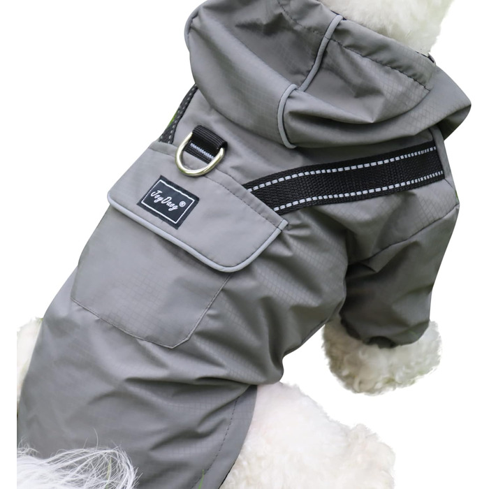 Дощовик для собак середнього розміру JoyDaog Premium з капюшоном, сірий, розмір L. Водонепроникна куртка для активного відпочинку та прогулянок.