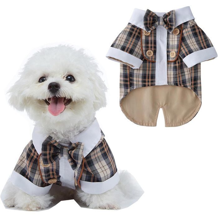Елегантний костюм для собак: смокінг для маленьких та середніх собак, коричневий, з краваткою, для вечірок, свят, днів народжень, розмір L (довжина спини 34 см)