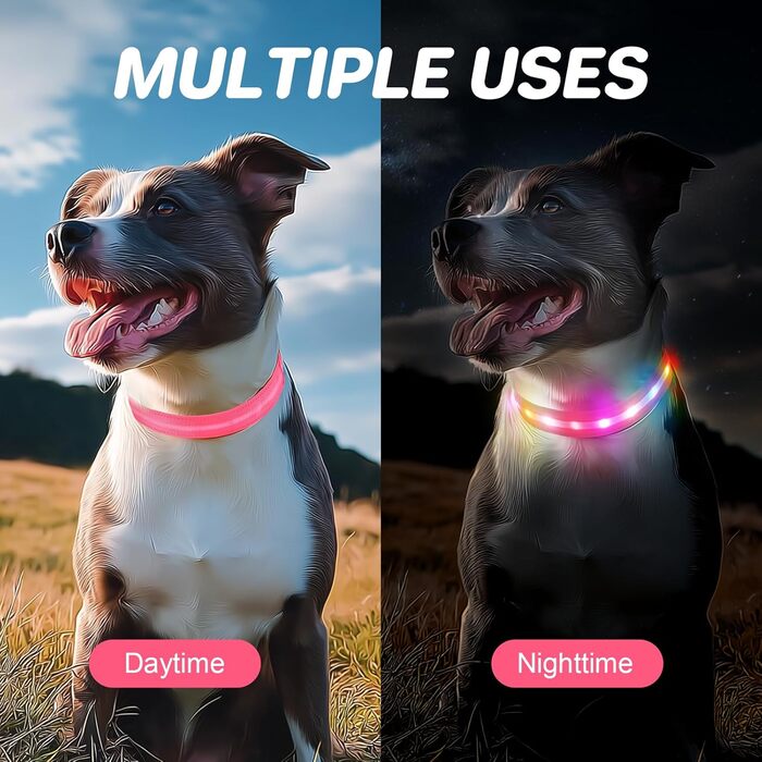 Світлодіодна нашийник для собак Feycig з USB-зарядкою, водонепроникний, регульований, 3 режими, для малих, середніх та великих собак (світлороже, S(28-40см))