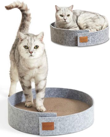 PiuPet® Круглий когтеточка для котів 38 см, стильний фетровий дизайн, кругла гофрокартонна когтеточка для котів