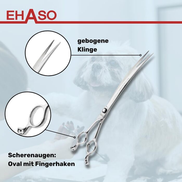 Професійна вигнута ножиця для собак EHASO | 23 см | Висока якість, Solingen | Довговічна