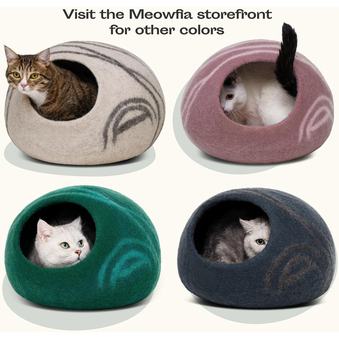 Кішечка ліжко Meowfia з 100% мериносової вовни – ручне валяння, екологічне ліжко для котів та кошенят, м'яке, тепле взимку та прохолодне влітку, стильний дизайн аквамарин блакитний L