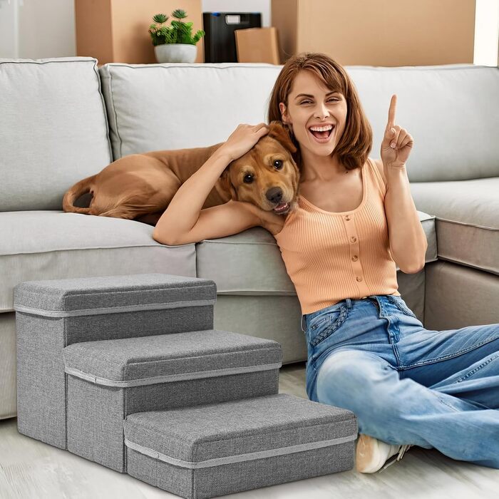 Сходинки для собак маленьких порід, 3 сходинки, складана, для котів та собак, з ящиками для зберігання, підійде для дивану та ліжка