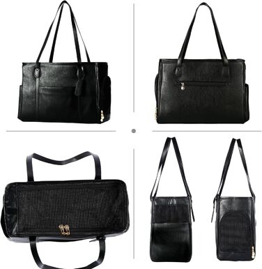 Сумка-переноска для собак і котів Monanller, шкіряна, для маленьких собак, кошенят та цуценят, схвалена авіаперевозниками, м'які бокові стінки (Чорний)