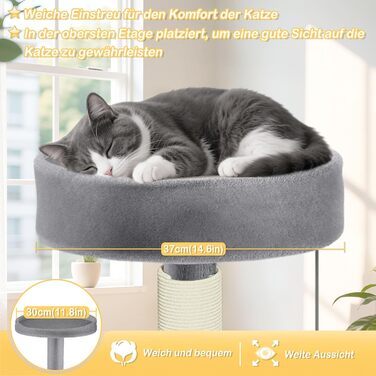 Драбина-кіготь для котів Naizy K1276, сіра, 49x41x93 см - XXL, з сизалевими стовпцями та будиночком