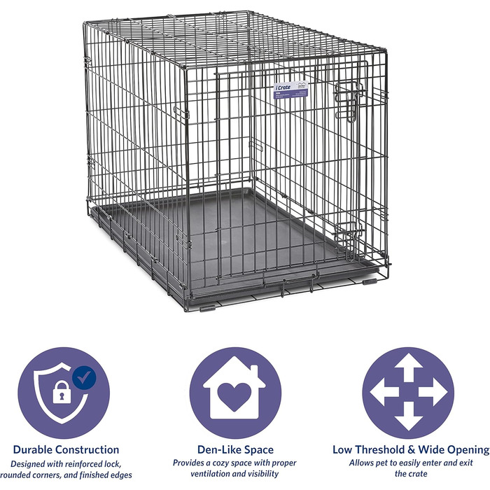 Клітка для собак Midwest Homes iCrate Hundebox: міцна, портативна, з роздільником, 91 см, для середніх та великих порід