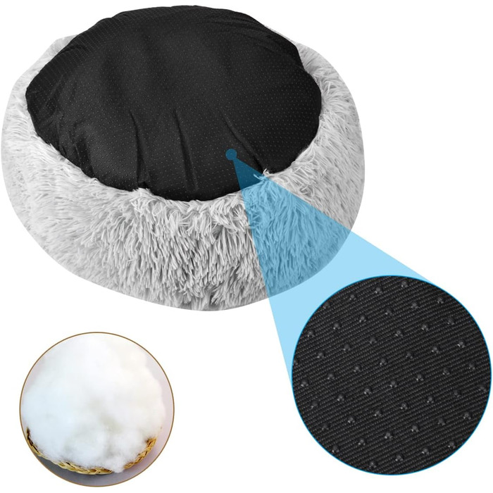 М'яке ліжко для кота та собаки: кругле, плюшеве, миється. Ліжко-подушка для домашніх тварин (70см, 60см, білий, світло-сірий)