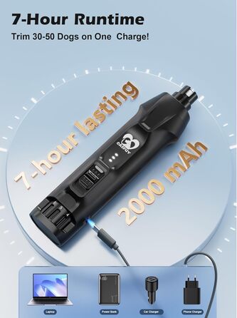 Електричний точилка для собачих кігтів Casfuy - тиха, з LED-підсвіткою та збирачем пилу, 4.8V, для великих собак (чорний)