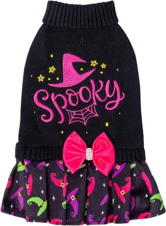 CuteBone Синій собачий светр з сніжинками, одяг для цуценят, зручні толстовки та зимові куртки для собак, отвір для повідка DS72-DE (L, Halloween 3)