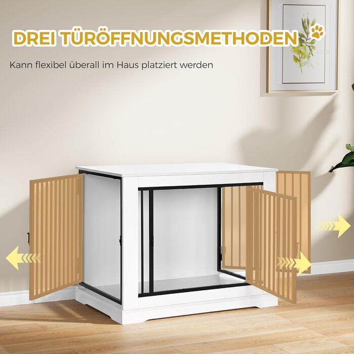BEWISHOME Клітка для собак, 81 см, дерев'яна, з 3 дверцятами, біла, для дому, Beistelltisch (табличка), 81x55x67.5 см, EMGL03W