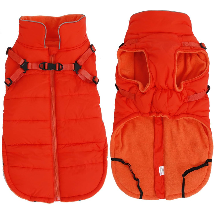 Зимова куртка для собак, жилет, водонепроникна, світловідбиваюча, з флісовою підкладкою, костюм для маленьких собак на вулицю з персоналізованою нашивкою, помаранчевий колір, XL (довжина спини 44 см), XL (персоналізований)